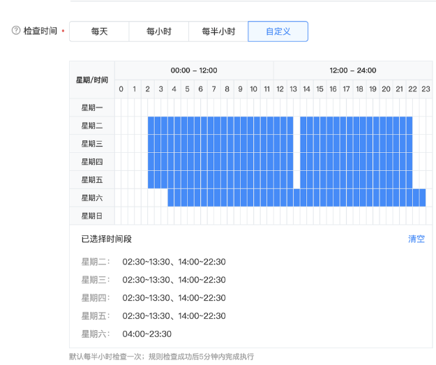 设置自定义检查时间后，会按照星期及指定时间内，vivo信息流代运营每半小时检查